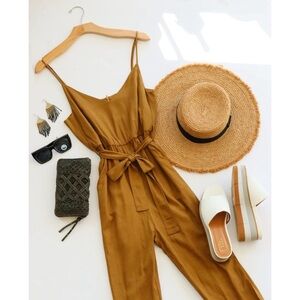 Deluc Gemma Jumpsuit Linen Blend Belted Tapered Cinched Ankle Sleeveless V Neck
